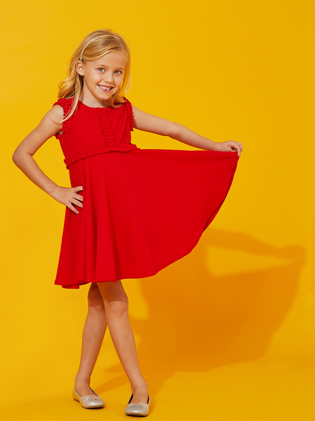 Girls Red Solid Dress