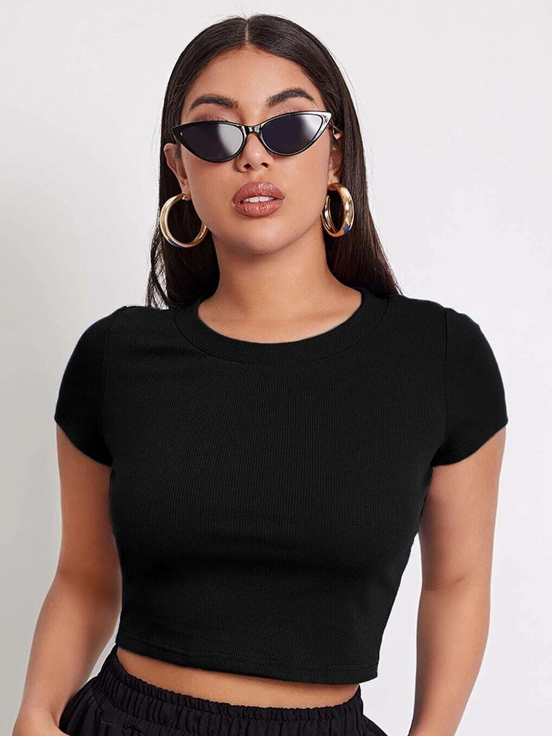Buy KALINI Black Black Solid Crop Top - Tops for Women 19337228 | Myntra