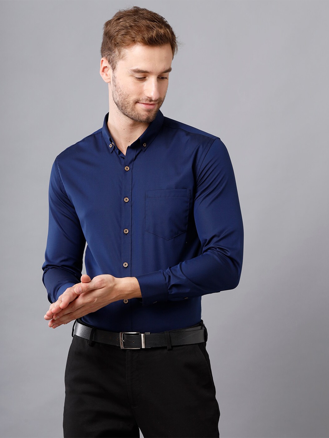 Buy YOVISH Men Navy Blue Smart Slim Fit Casual Shirt - Shirts for Men ...