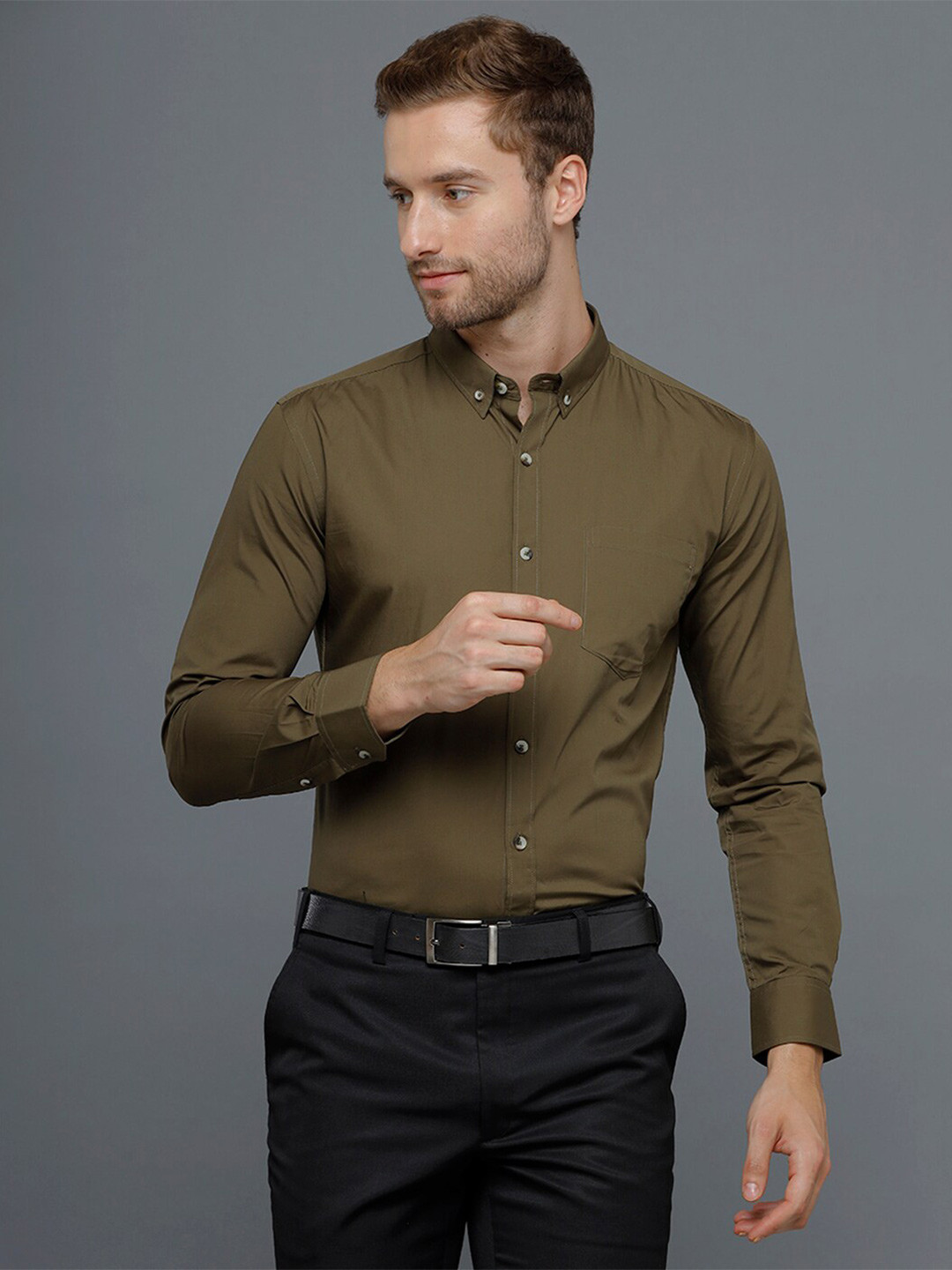 Buy YOVISH Men Olive Green Smart Slim Fit Formal Shirt Shirts for Men