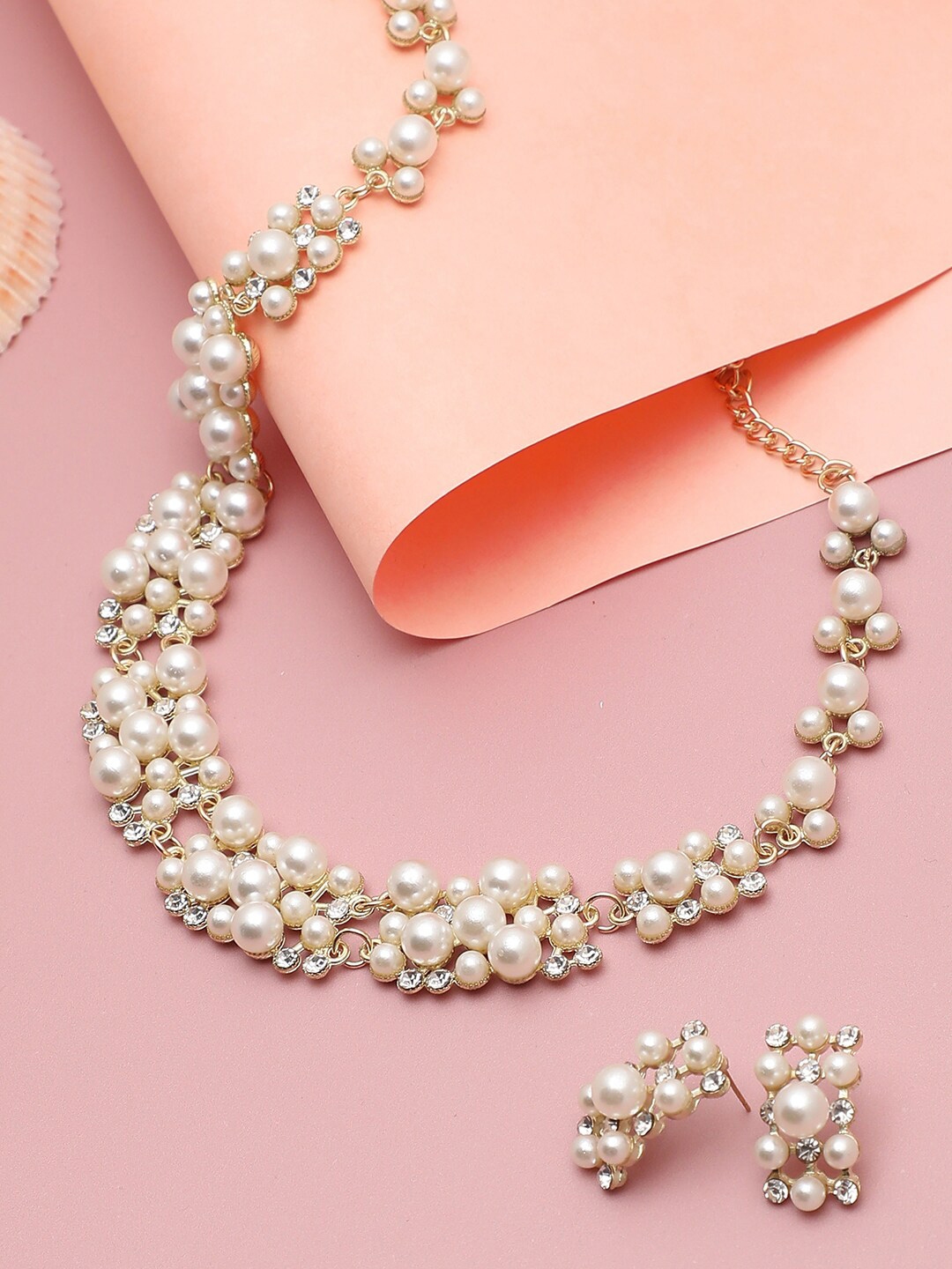 Buy SOHI Women Gold Plated White Pearl Jewellery Set Jewellery Set