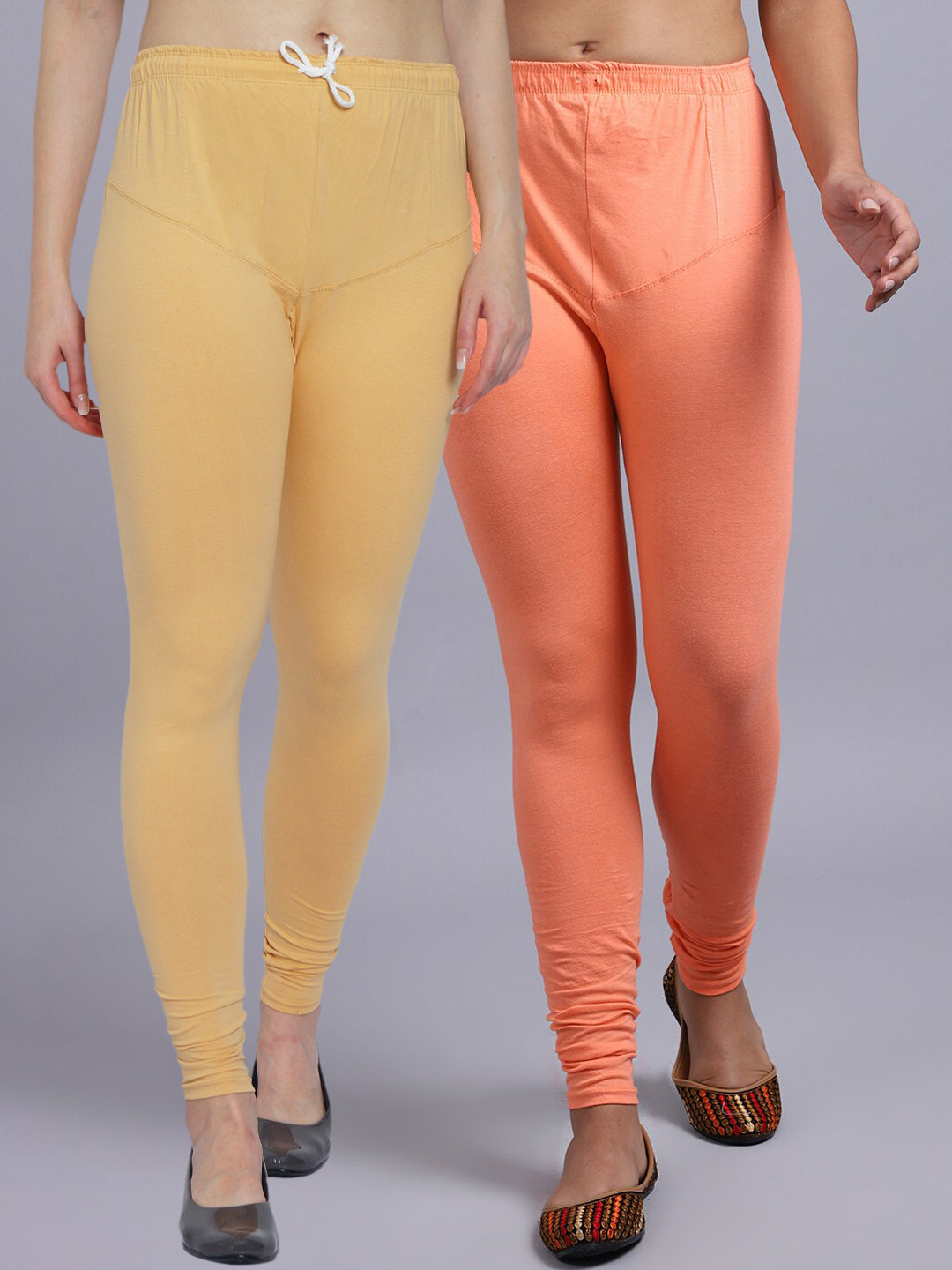 Buy GRACIT Women Set Of 2 Peach & Coral Coloured Leggings Leggings