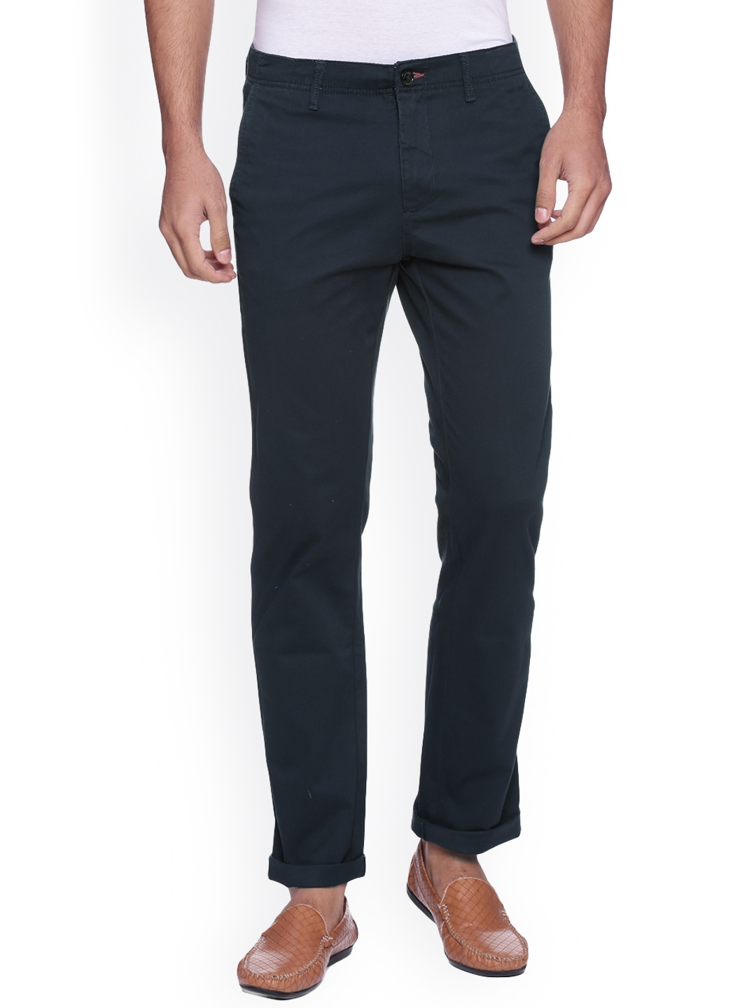 Buy Allen Solly Men Navy Custom Fit Solid Regular Trousers - Trousers ...
