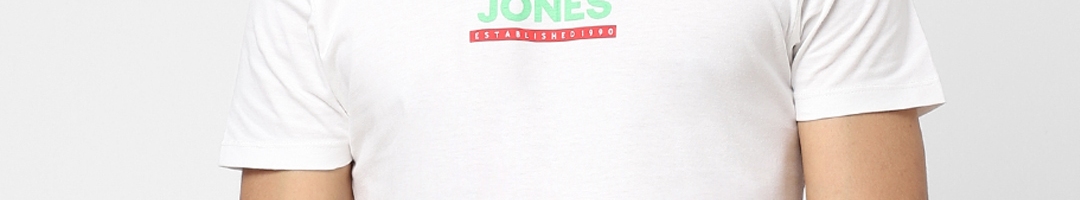 Buy Jack & Jones Men White Typography Printed Pure Cotton Slim Fit T ...