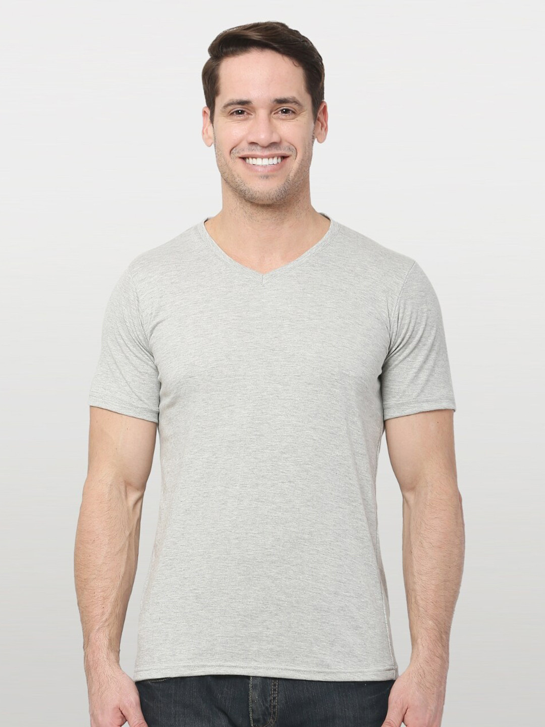 Buy The Label Bar Men Grey V Neck T Shirt - Tshirts for Men 19350368 ...