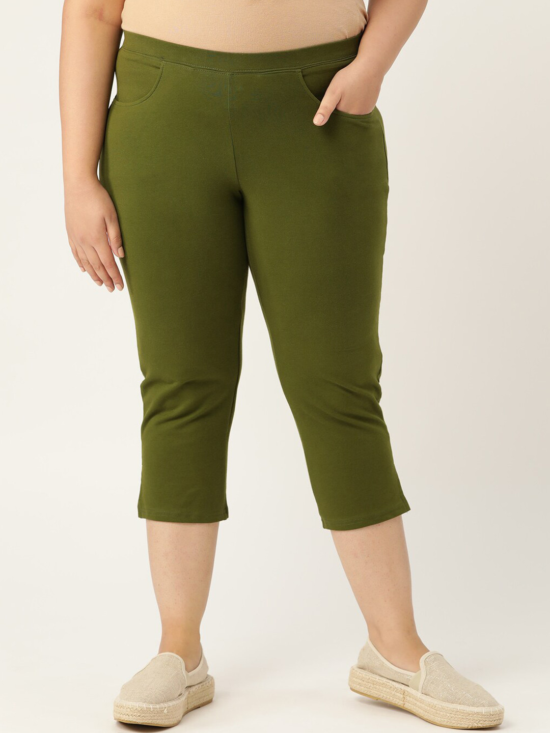 Buy TheRebelinme Plus Size Women Olive Green Capris Capris for Women