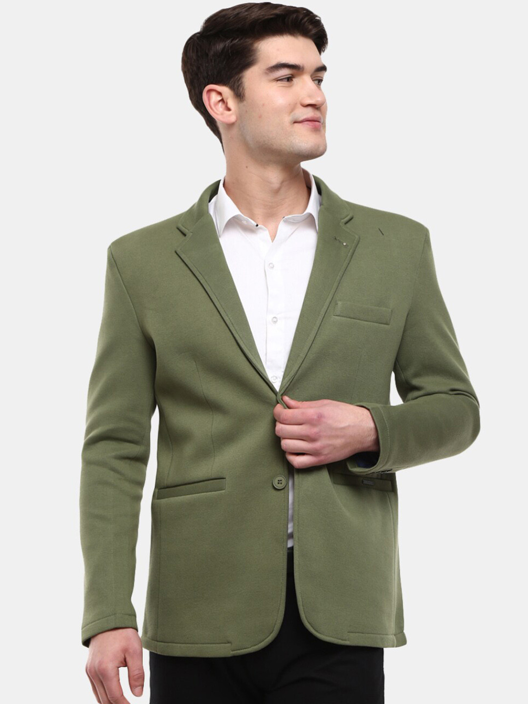 Buy V Mart Men Olive Green Solid Single Breasted Casual Blazer