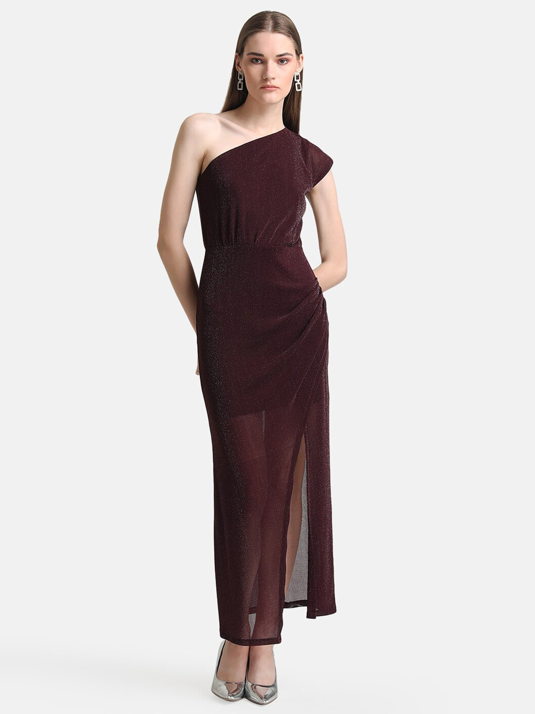 Buy Kazo Maroon One Shoulder Sheath Maxi Dress Dresses for Women