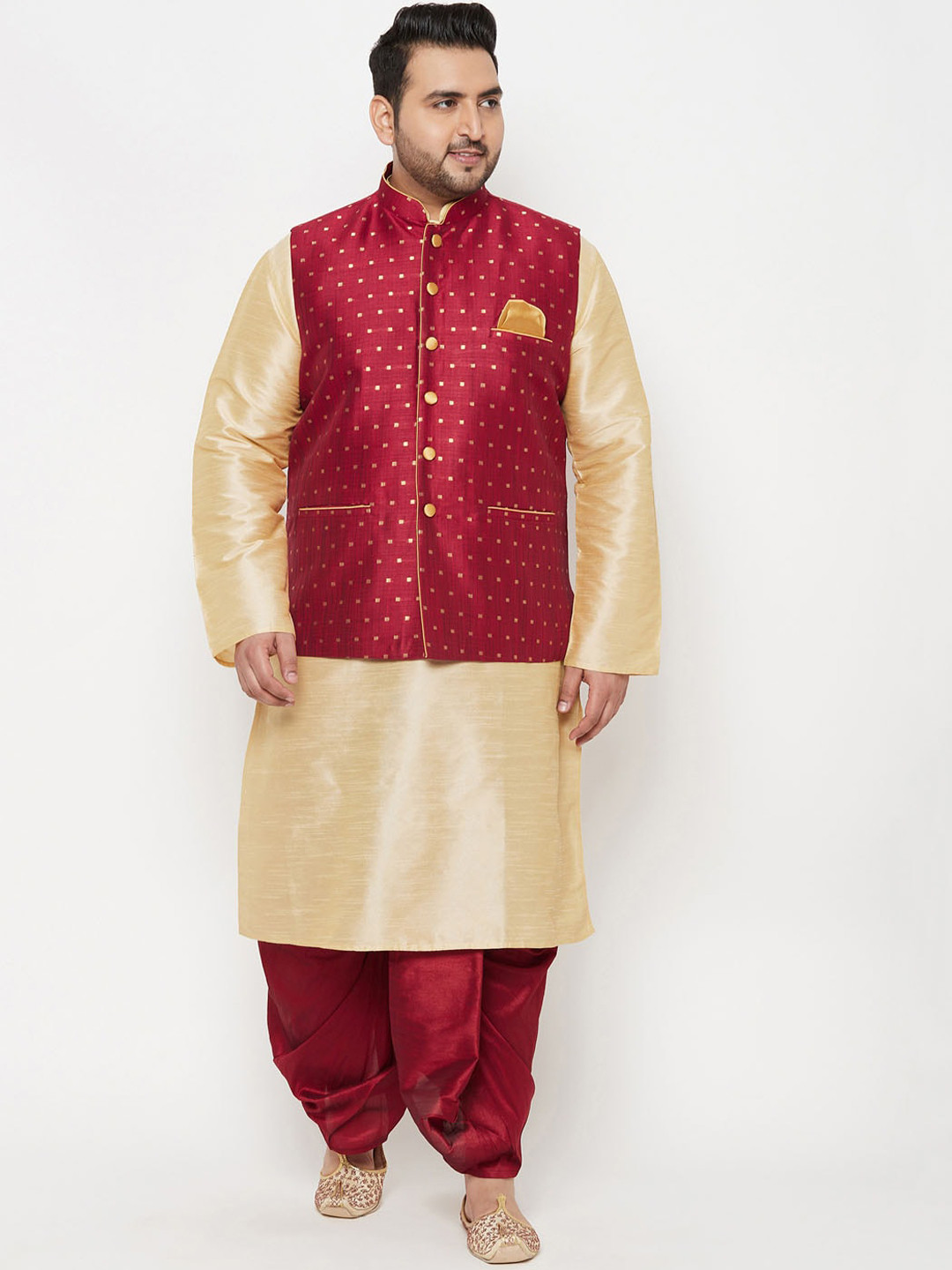 VASTRAMAY Conjunto Masculino De Mistura De Seda Kurta E Dhoti Plus