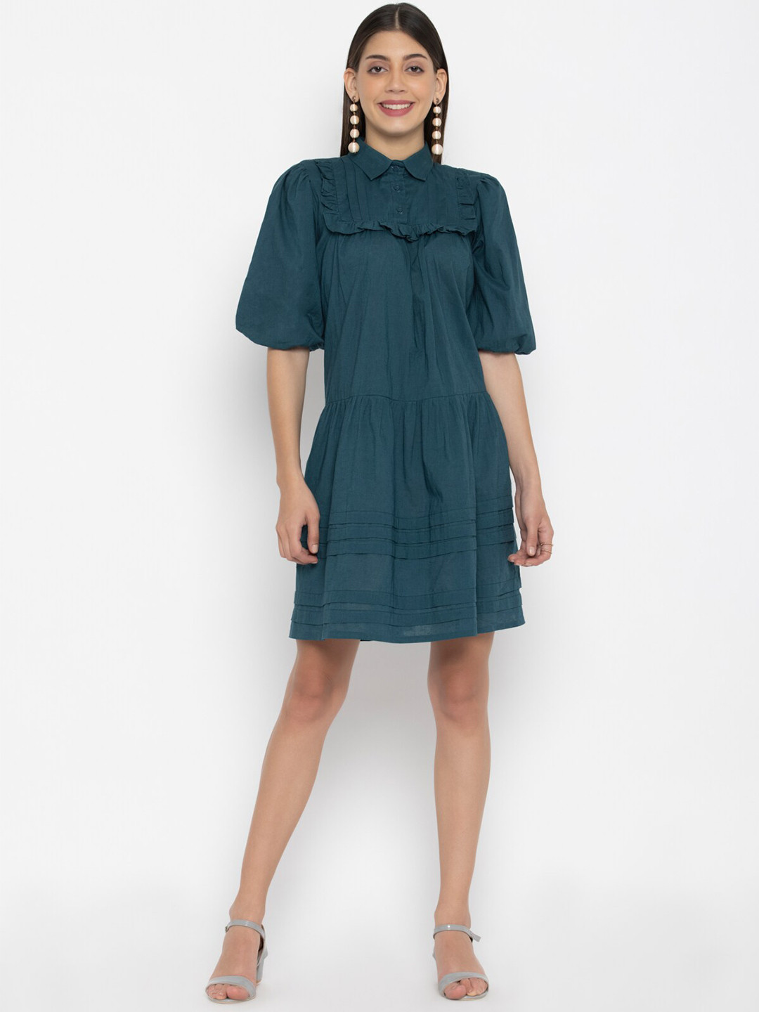 Buy SEW YOU SOON Blue Layered Organic Cotton A Line Dress Dresses for