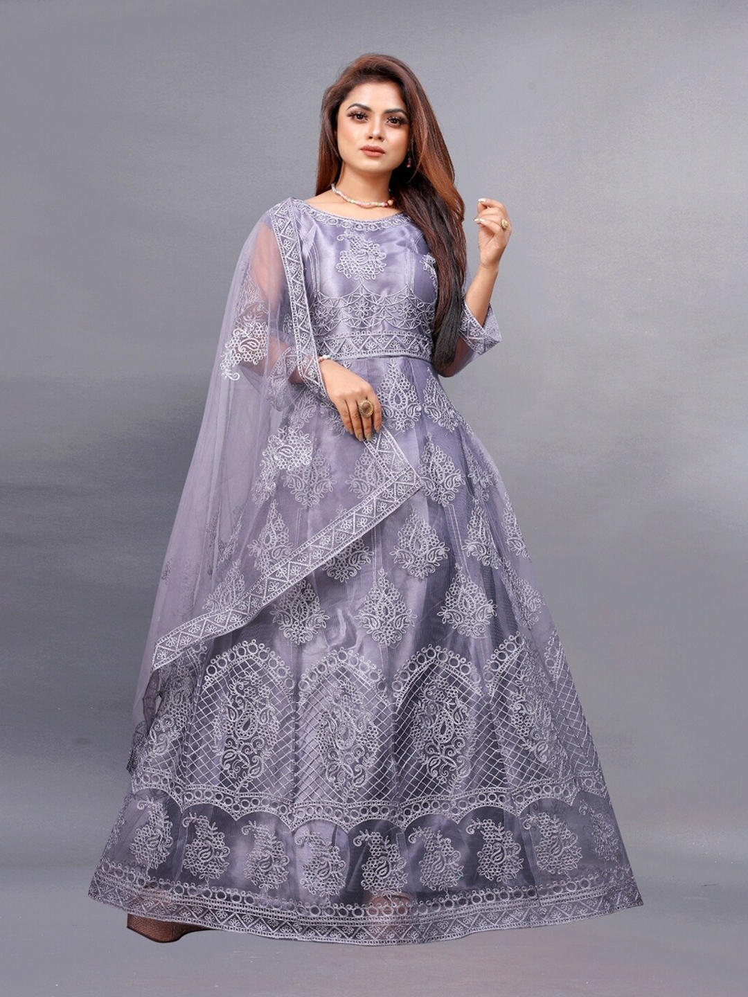 Buy Apnisha Grey Ethnic Motifs Net Maxi Dress Dresses For Women 19356828 Myntra 5775