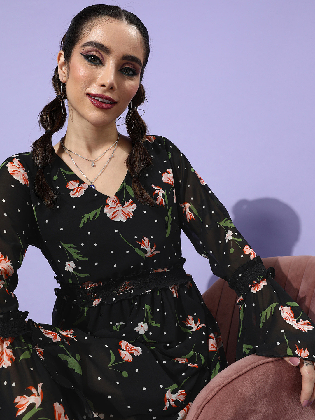BERRY DRESS / BLACK PATTERNED