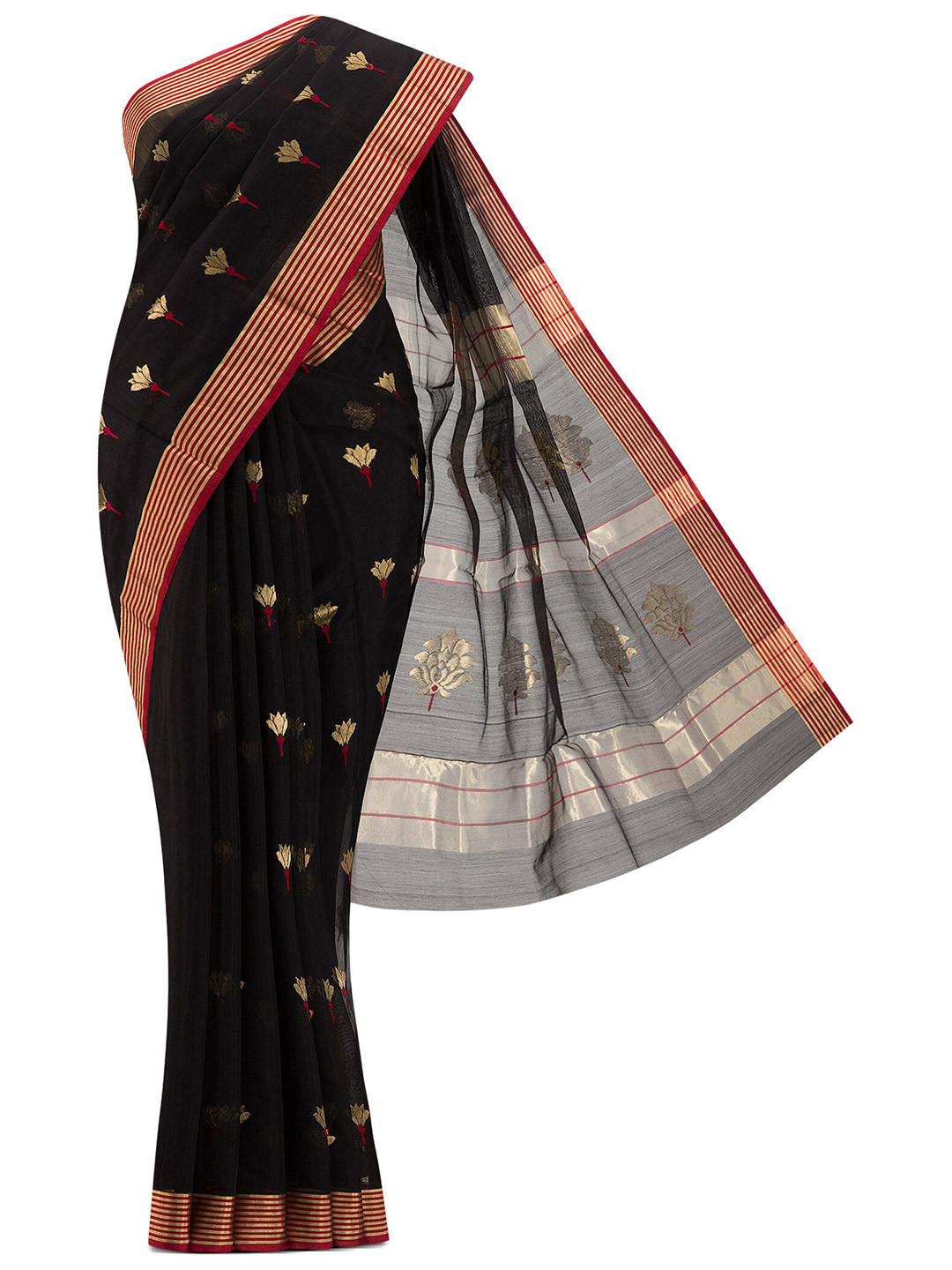 Buy Nalli Next Black & Red Woven Design Zari Silk Cotton Chanderi Saree