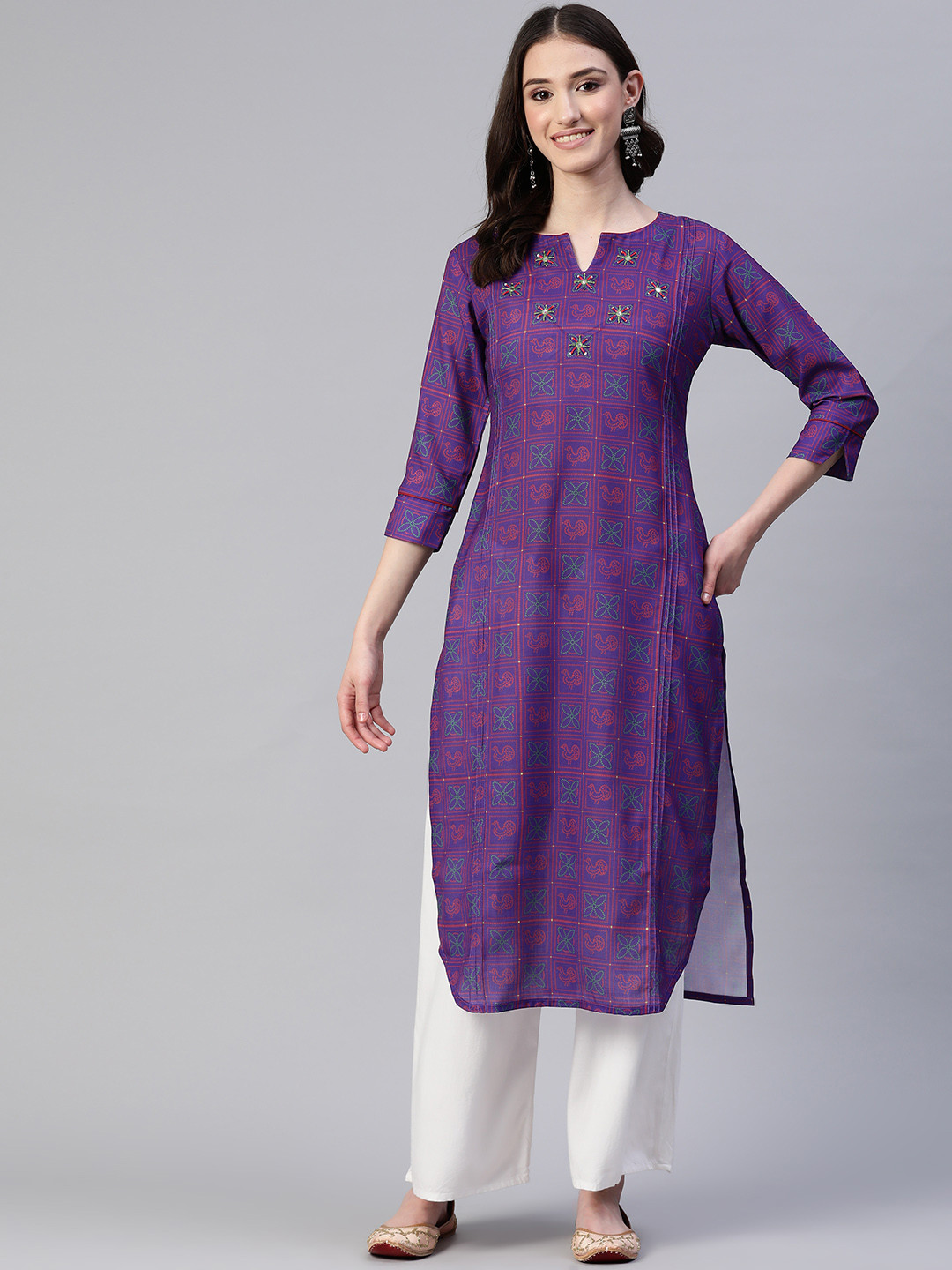 Buy LAAKHI Bandhani Printed Embroidered Pure Cotton Kurta Kurtas for