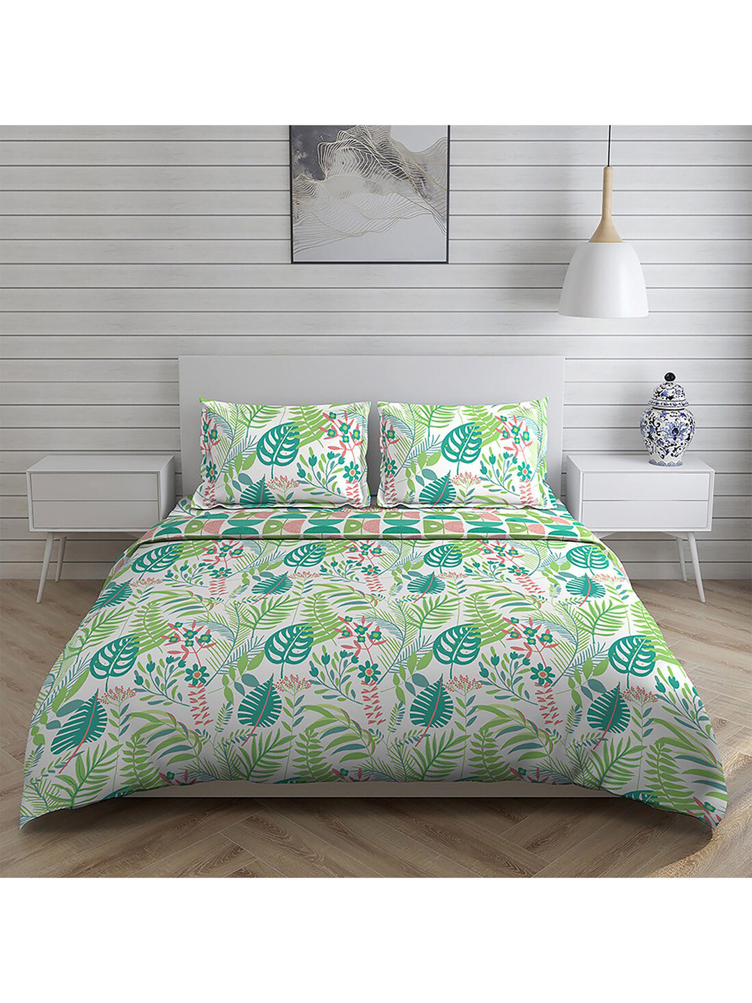 Buy Layers Green & White Printed 225 TC Bedding Set Bedding Set for