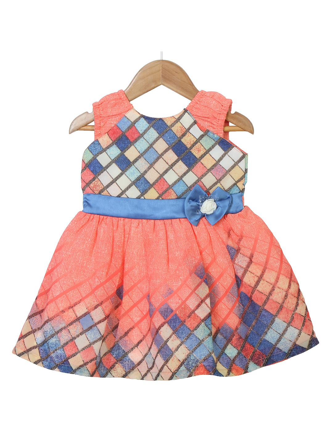 Buy Enfance Kids Girls Orange Checked Printed Bow Dress Dresses for