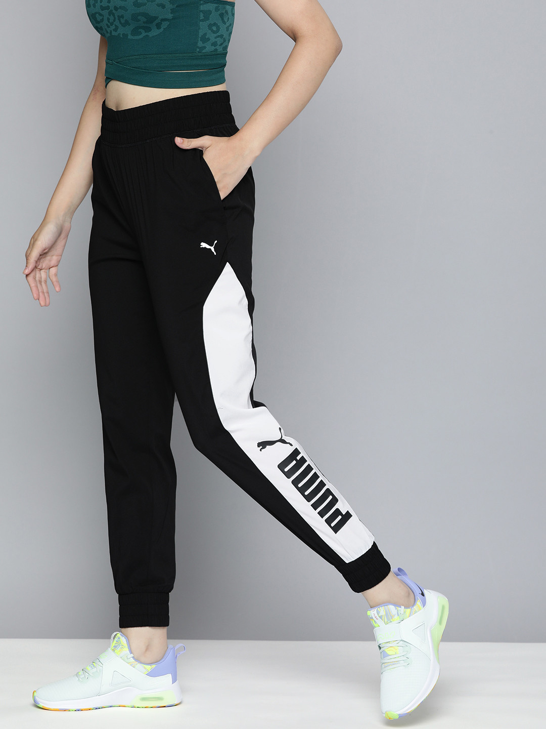 Buy Puma Women Black Relaxed Fit Woven DryCell Brand Logo Print Joggers
