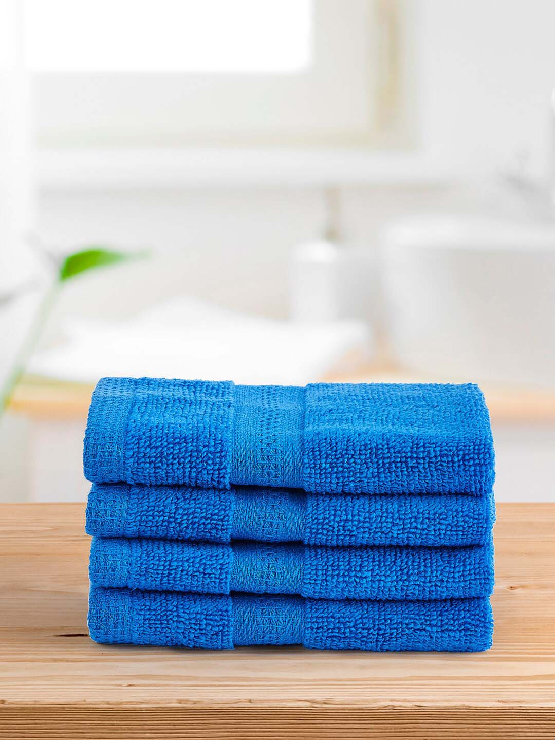 Buy Layers Blue 400 GSM Set Of 4 Cotton Face Towels Face Towels for