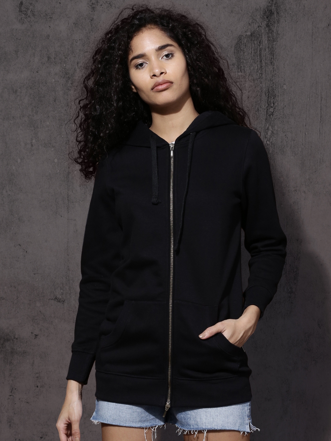 Buy Roadster Women Black Solid Hooded Sweatshirt - Sweatshirts for ...