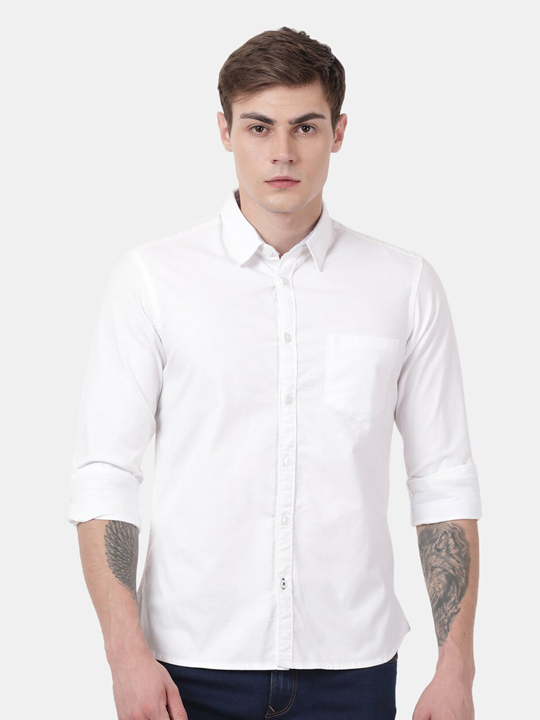 Buy T Base Men Solid White Cotton Casual Shirt Shirts for Men