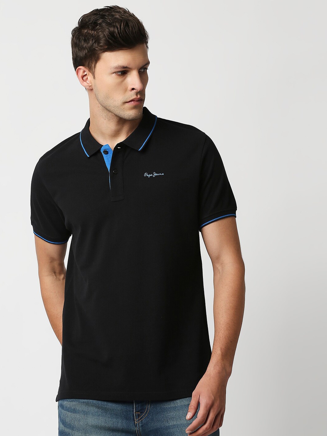Buy Pepe Jeans Men Black Polo Collar T Shirt - Tshirts for Men 19375322 ...