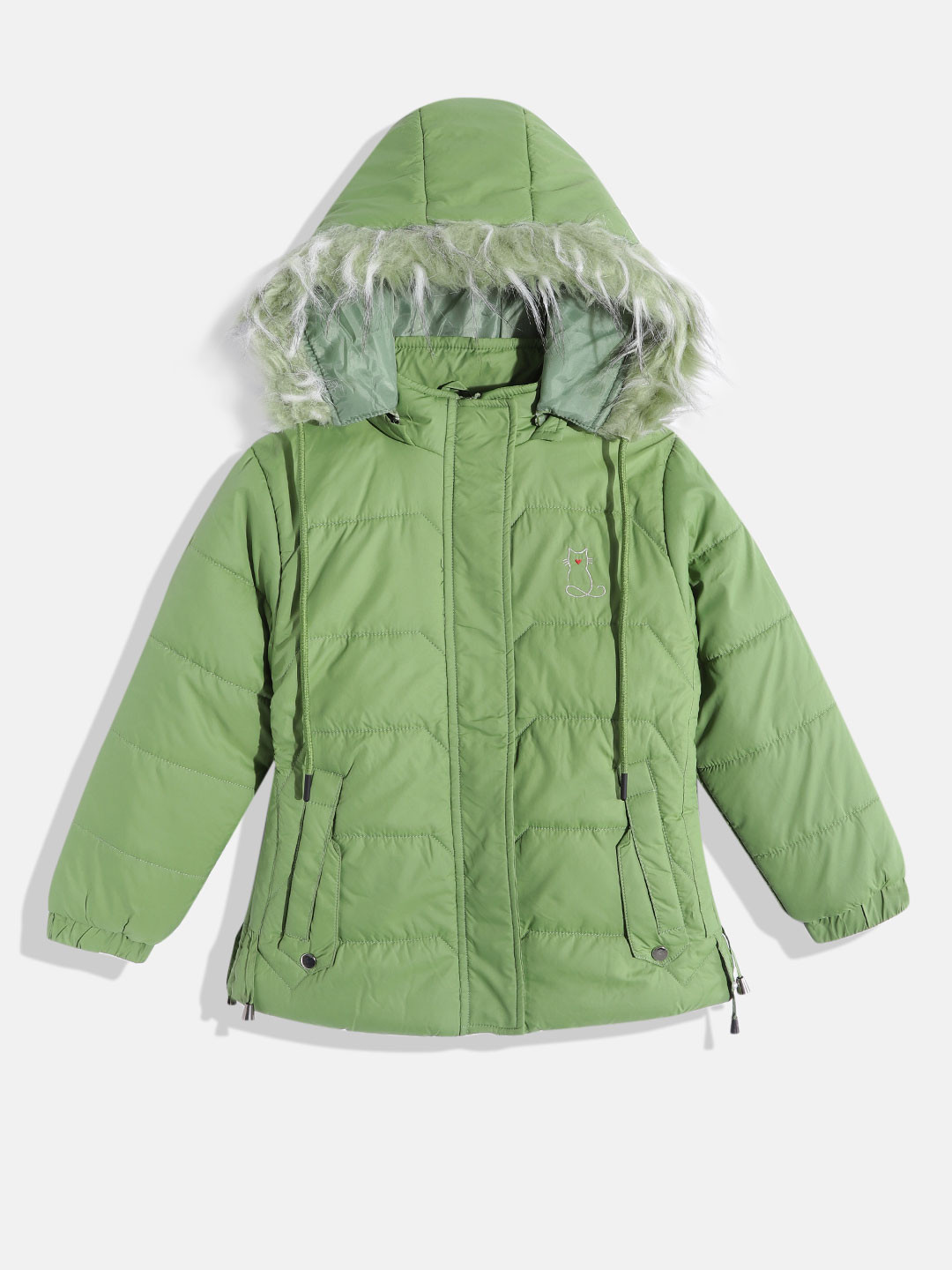 Buy Fort Collins Girls Green Solid Insulator Faux Fur Hooded Parka