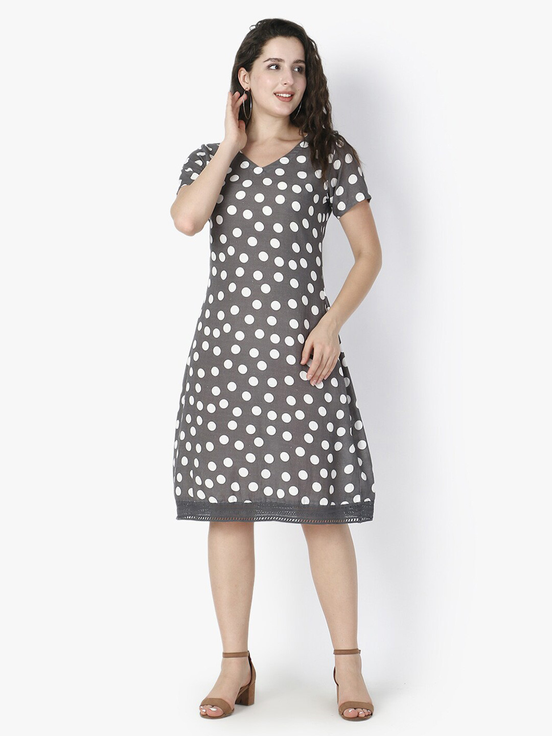 Buy Again Fashions Women Grey A Line Polka Dots Dress Dresses for Women 19377416 Myntra