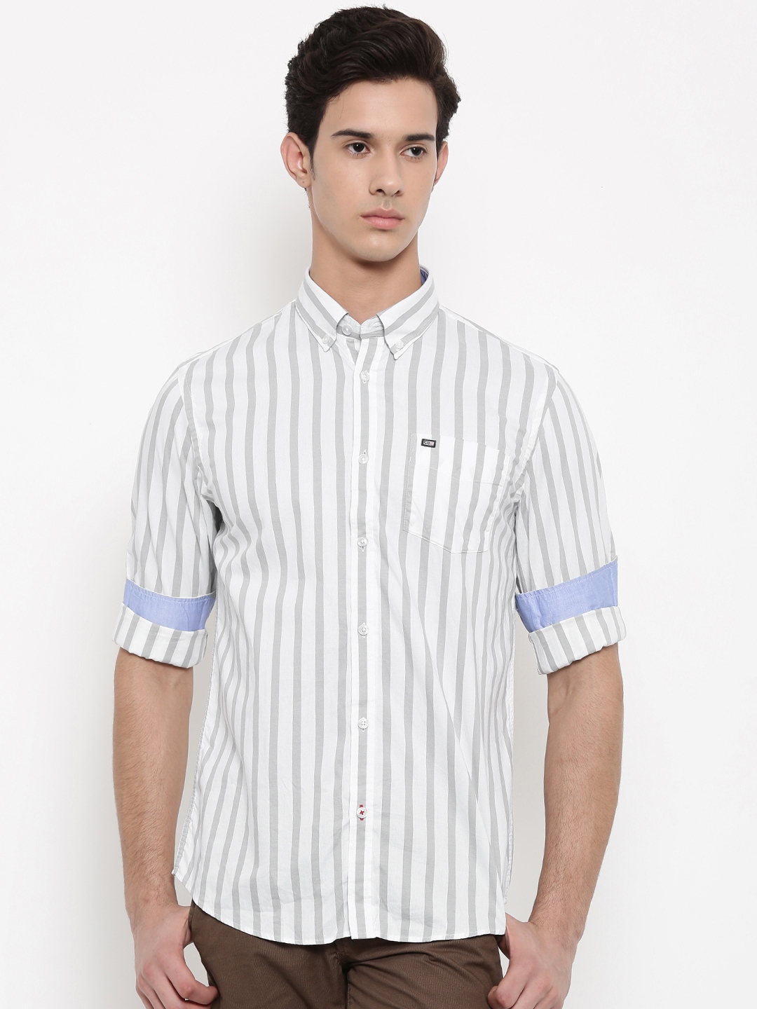 Buy Arrow Sport Men White & Grey Slim Fit Striped Casual Shirt - Shirts ...