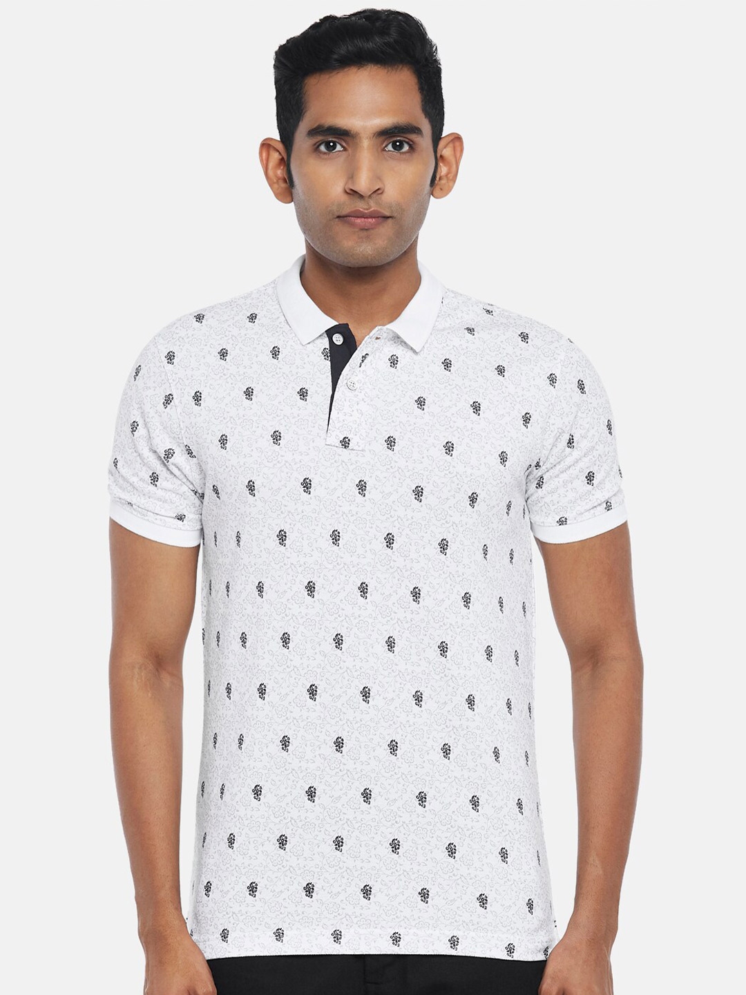 Buy BYFORD By Pantaloons Men White Printed Polo Collar Slim Fit T Shirt 