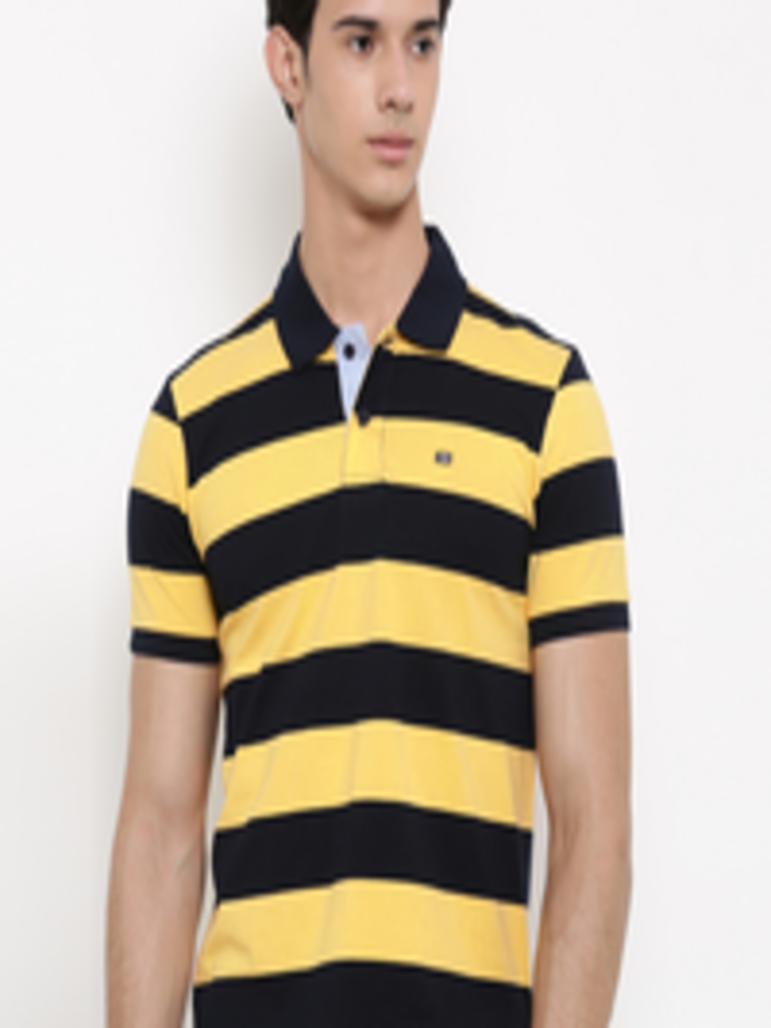 Buy Arrow Sport Men Yellow & Navy Striped Polo Collar T Shirt - Tshirts ...