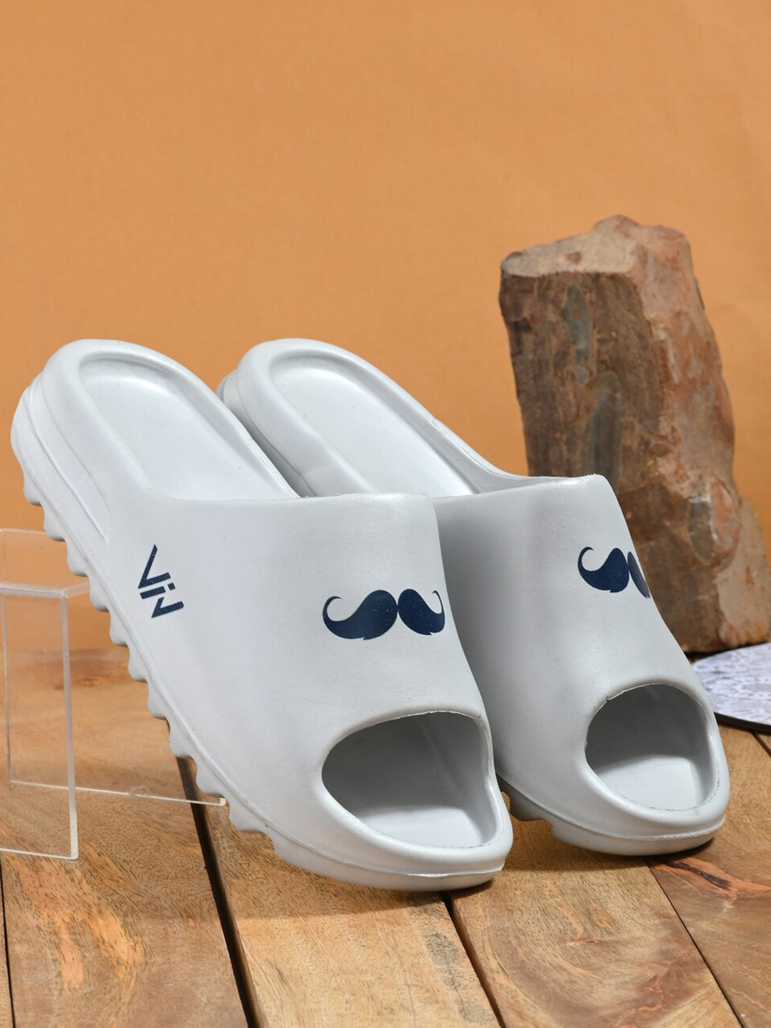 Buy VIV Men Grey & Black Printed Rubber Sliders Flip Flops for Men