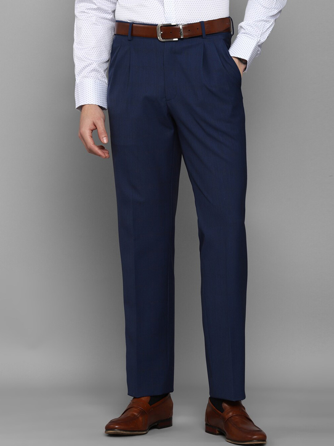 Buy Louis Philippe Men Navy Blue Pleated Formal Trousers Trousers for