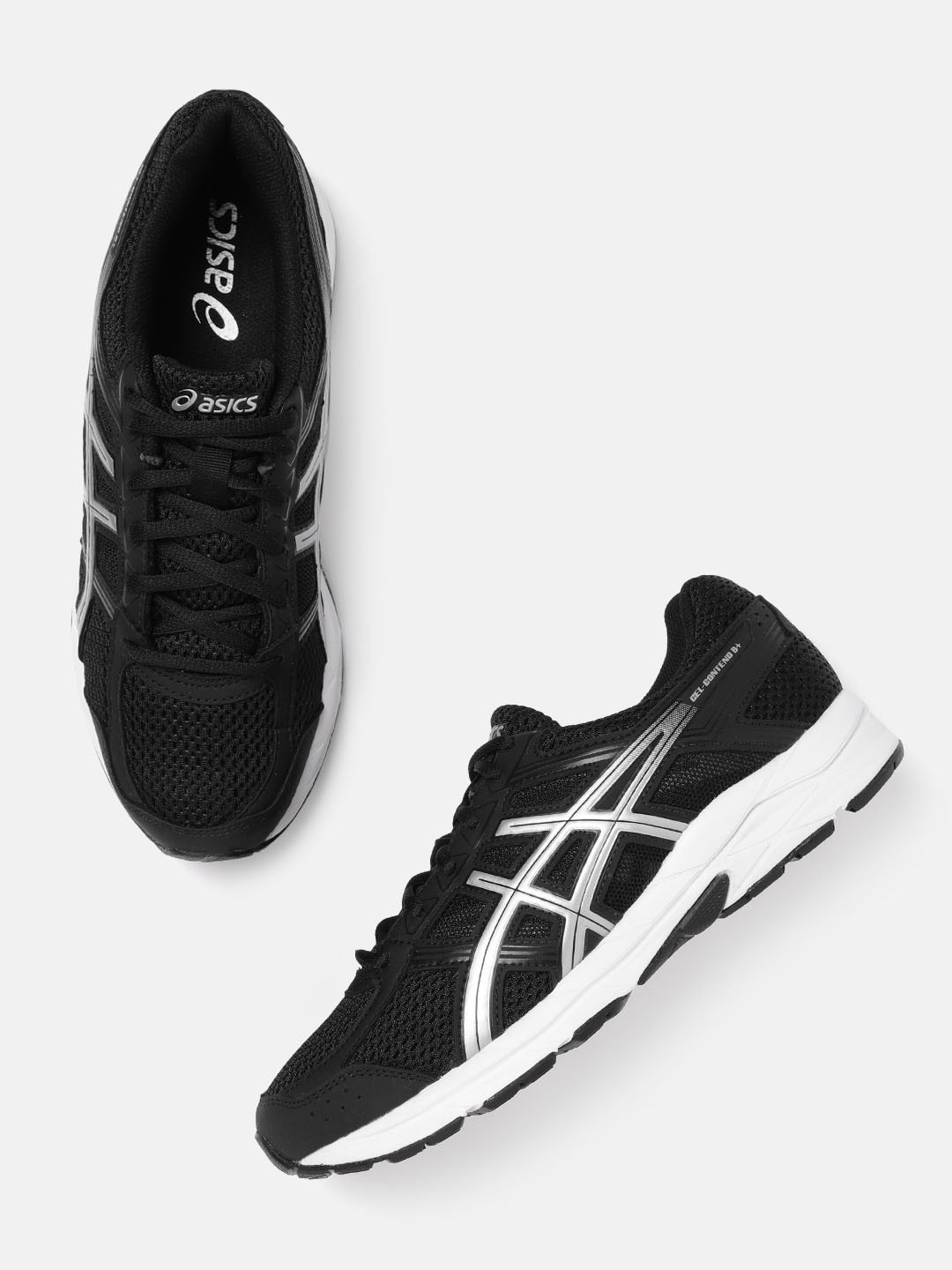 Buy ASICS Men Black & Silver Toned Woven Design Gel Contend B+ Running