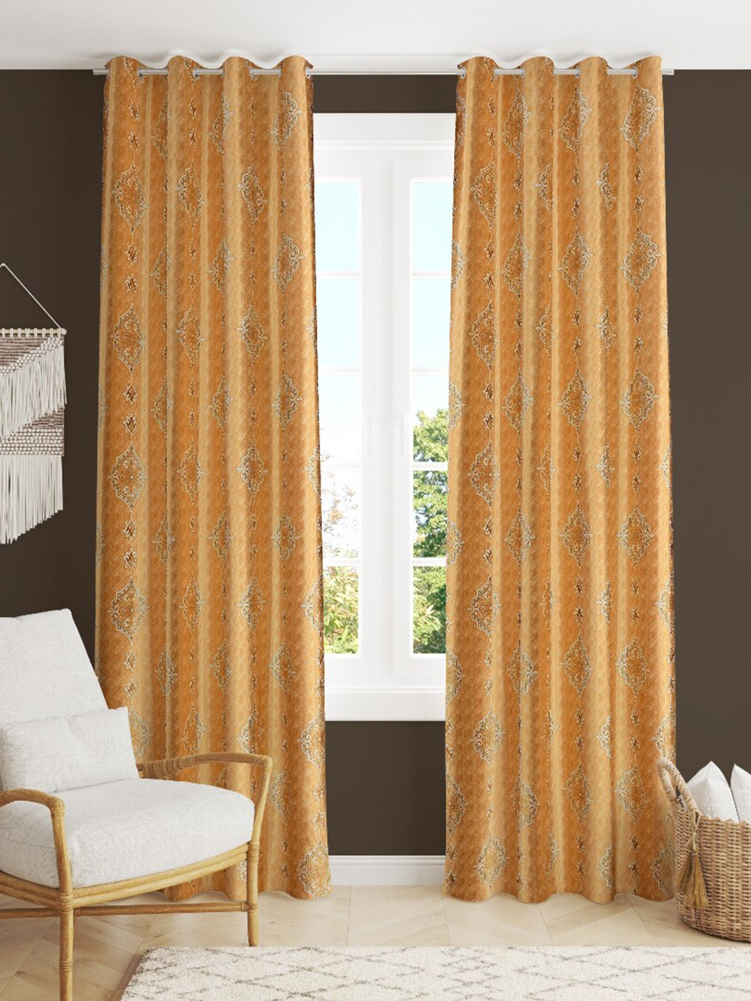 Buy MULTITEX Yellow Set Of 2 Floral Long Door Curtain Curtains And