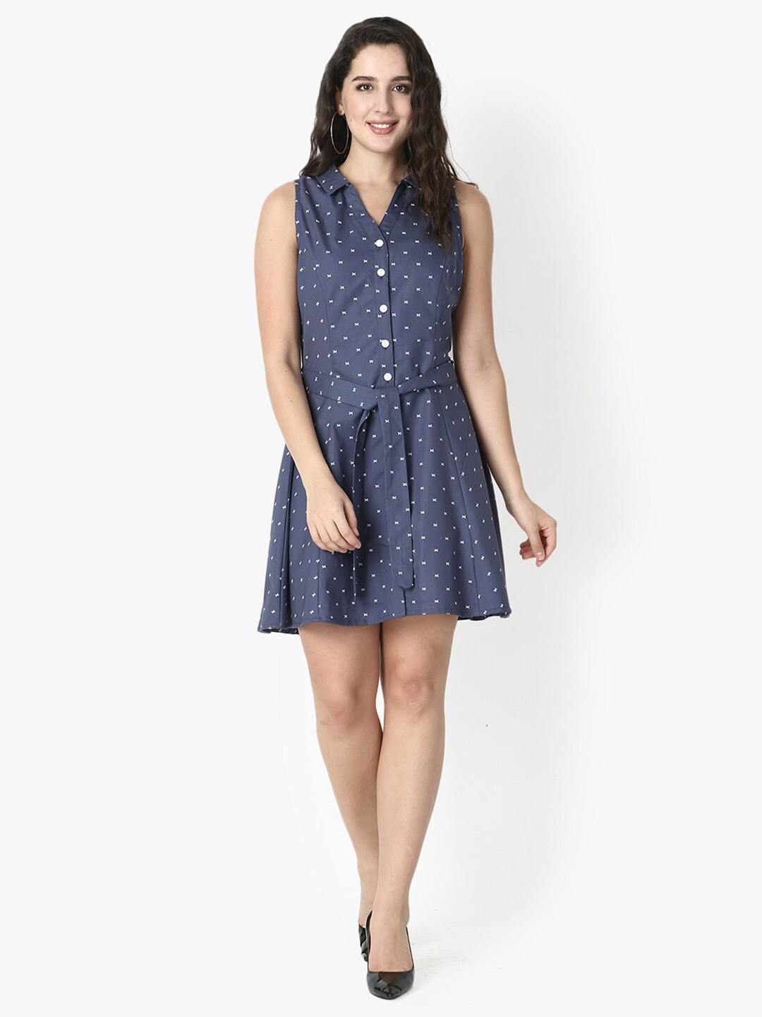 Buy Again Fashions Blue Belted Shirt Dress Dresses for Women 19386982