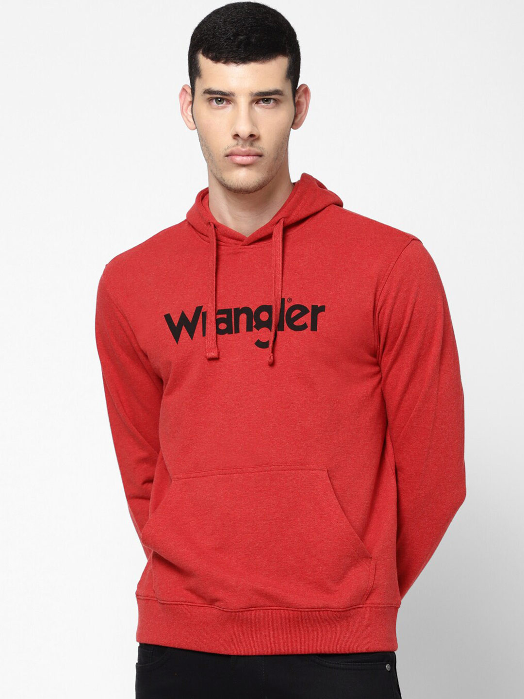Buy Wrangler Men Red Printed Hooded Regular Fit Sweatshirt