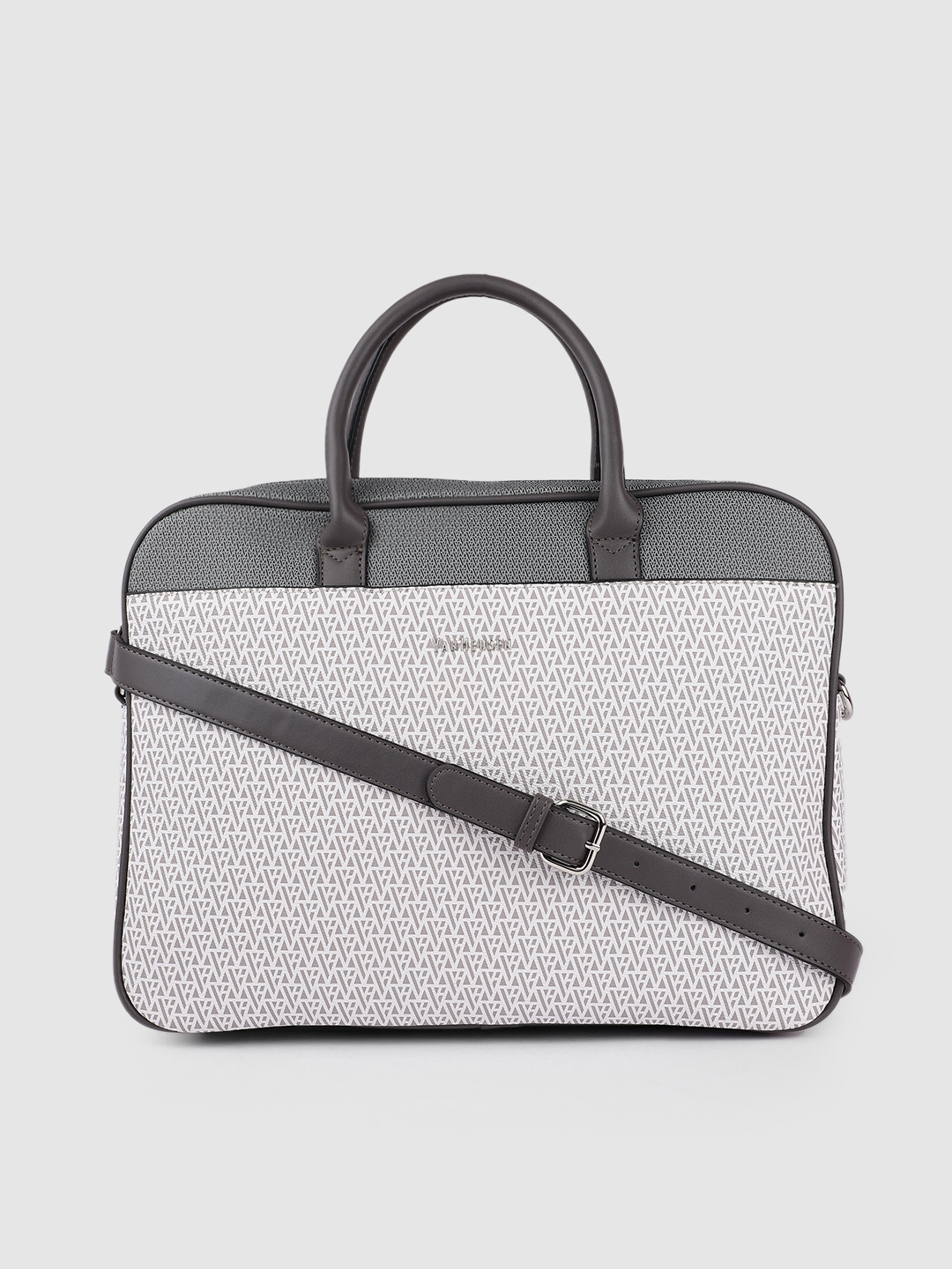 Buy Van Heusen Women White & Grey Brand Logo Print PU Laptop Bag