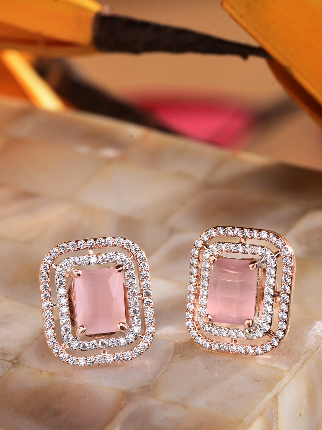 Buy Saraf RS Jewellery Women Pink Square Studs Earrings Earrings for