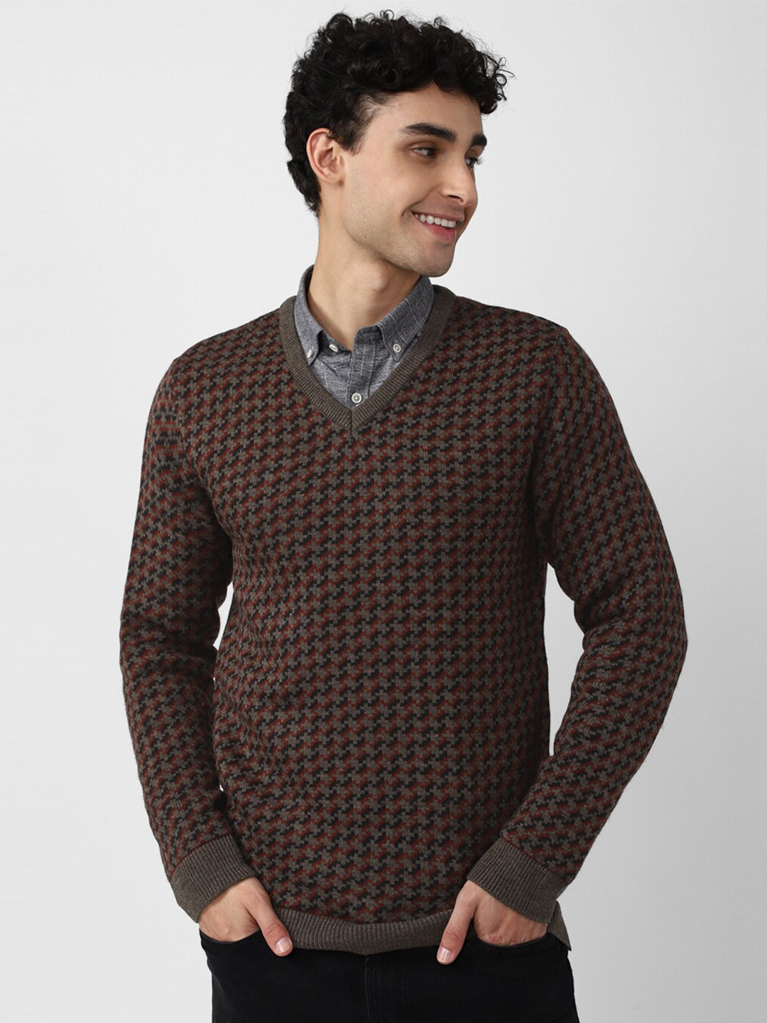 Buy Peter England Casuals Men Brown Printed Cardigan Sweaters for Men