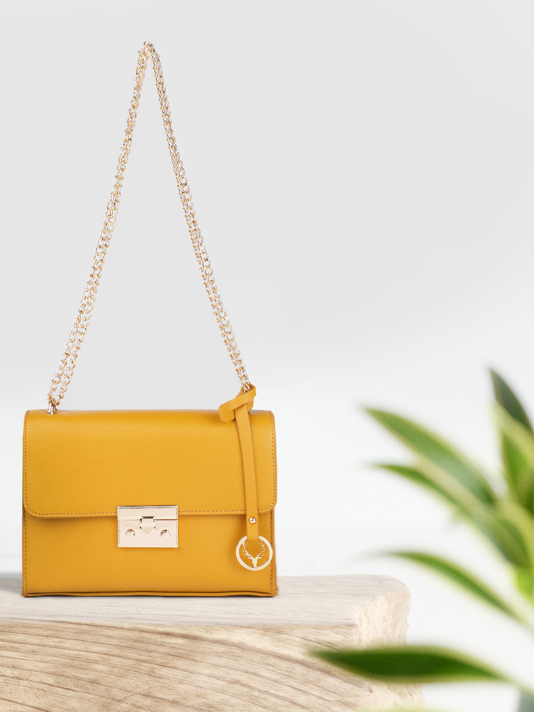 Buy Allen Solly Mustard Yellow Solid Sling Bag Handbags for Women