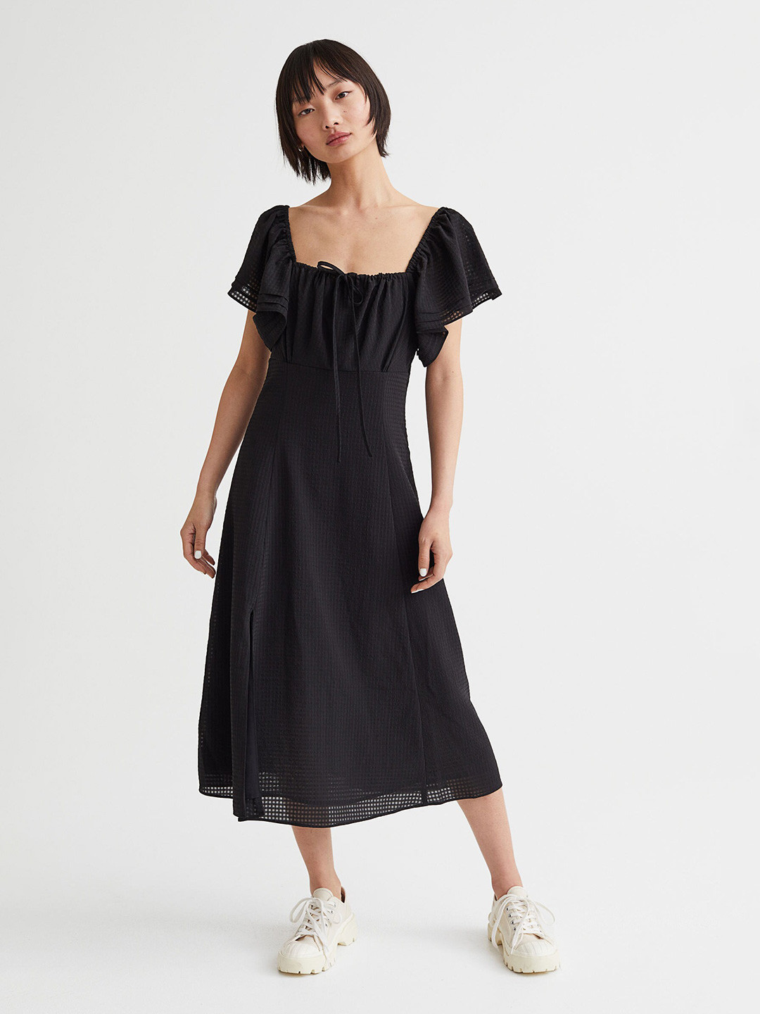 Buy H&M Women Black Flutter Sleeved Dress Dresses for Women 19399736