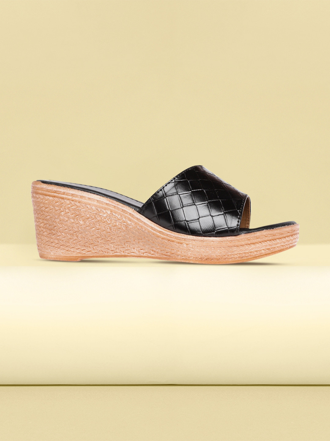 Buy Carlton London Black Basket Weave & Espadrille Textured Wedges