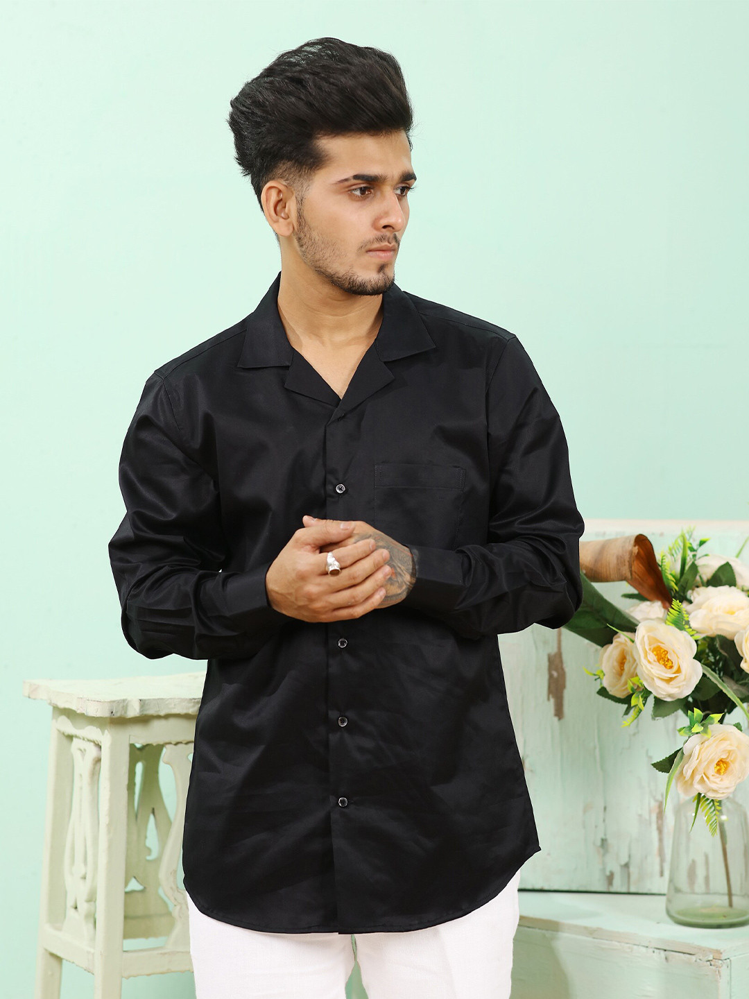 Buy FRENCH CROWN Men Black Solid Cotton Casual Shirt Shirts for Men