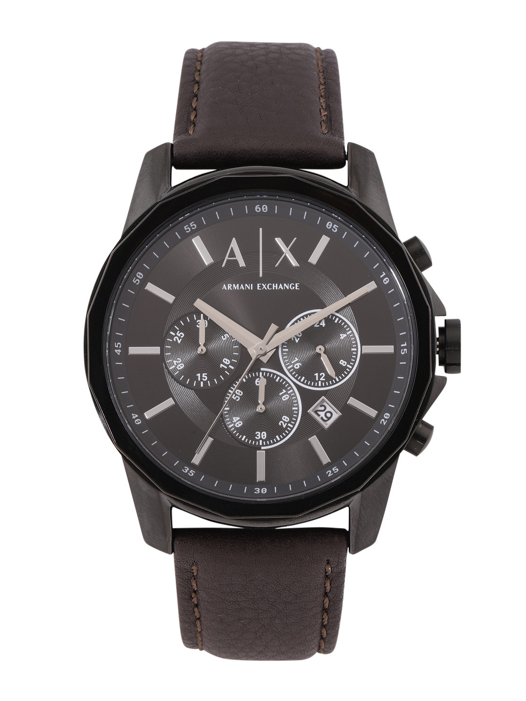 Buy Armani Exchange Men Black Dial & Brown Leather Straps Analogue