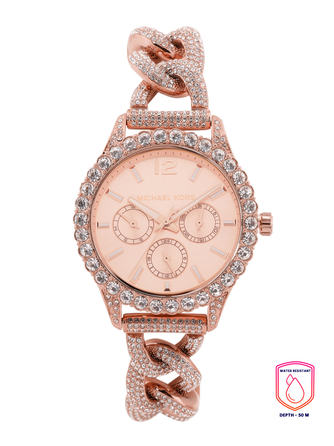 Buy Michael Kors Women Rose Gold Toned Embellished Analogue Watch