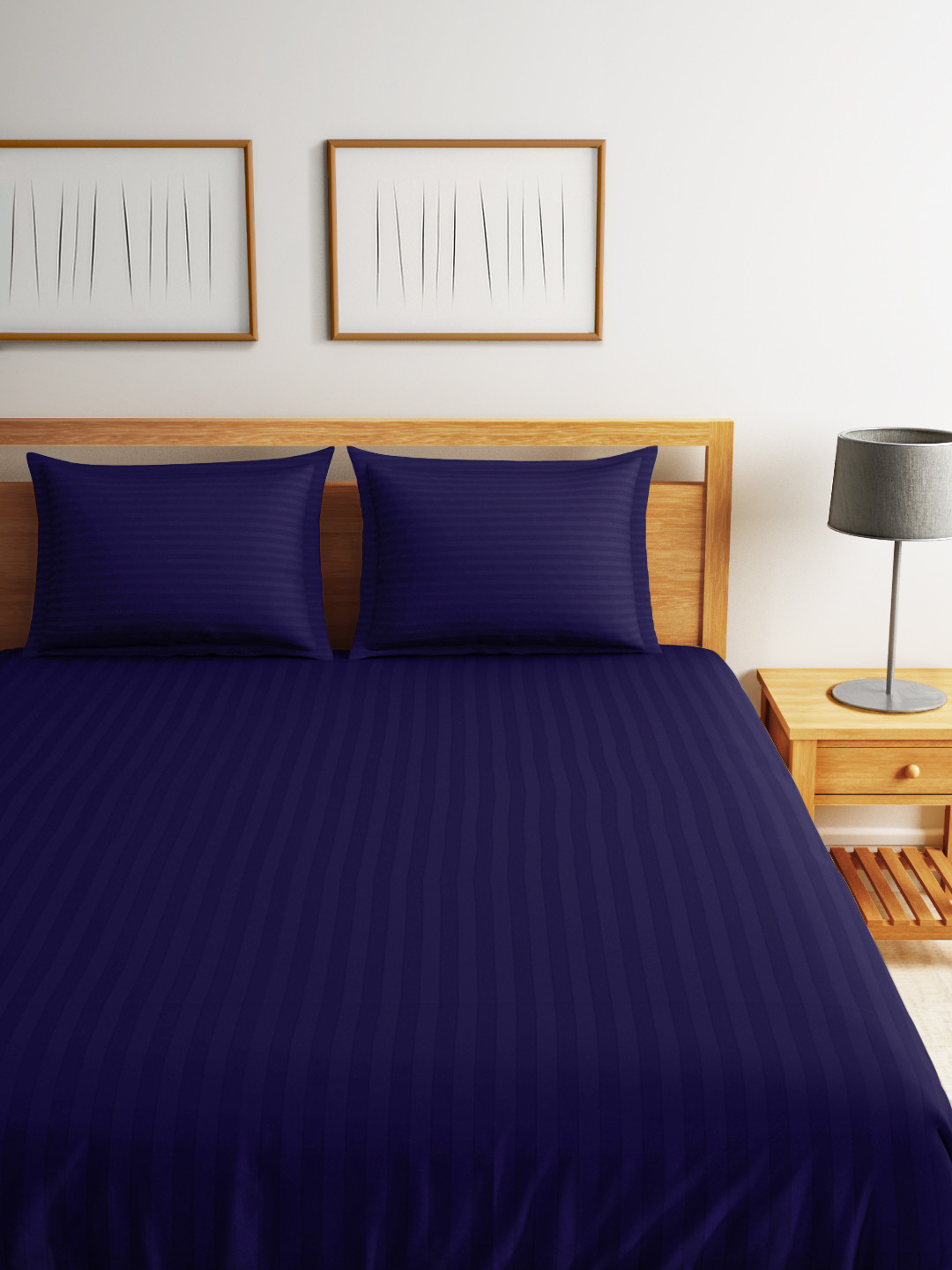 Buy Raymond Home Navy Cotton 210 TC Fine Single Bedsheet With 2 Pillow