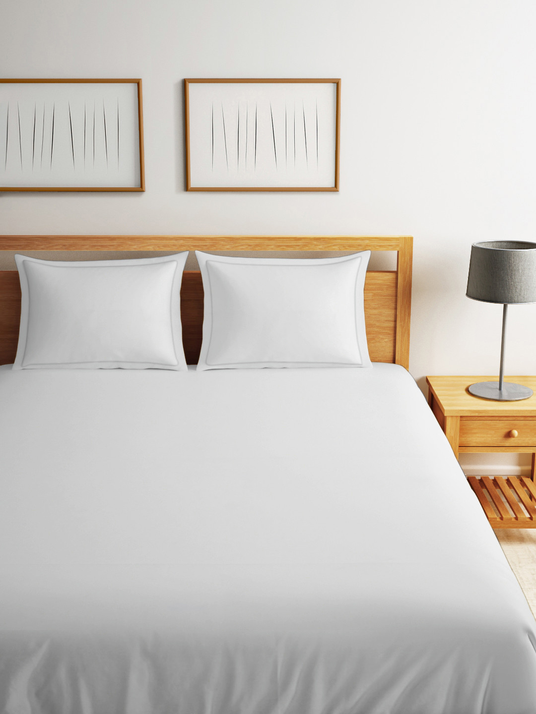 Buy Raymond Home White Cotton 800 TC Superfine Double Bedsheet With 2