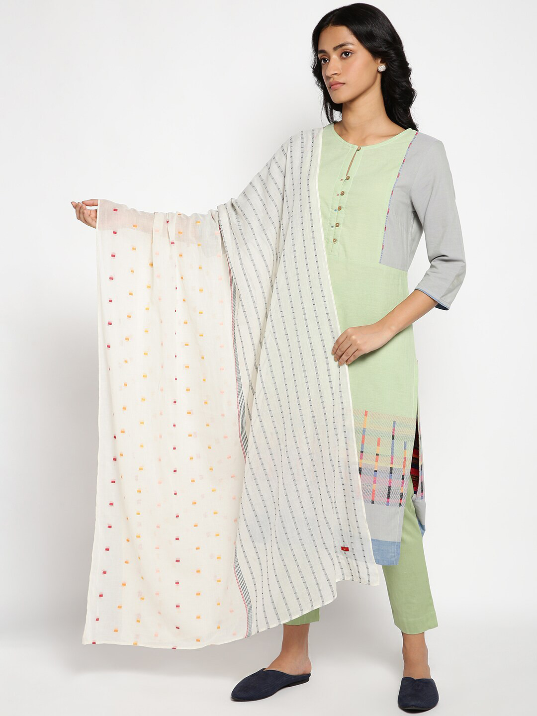 White - Cotton Jaipur Printed Dupatta 57