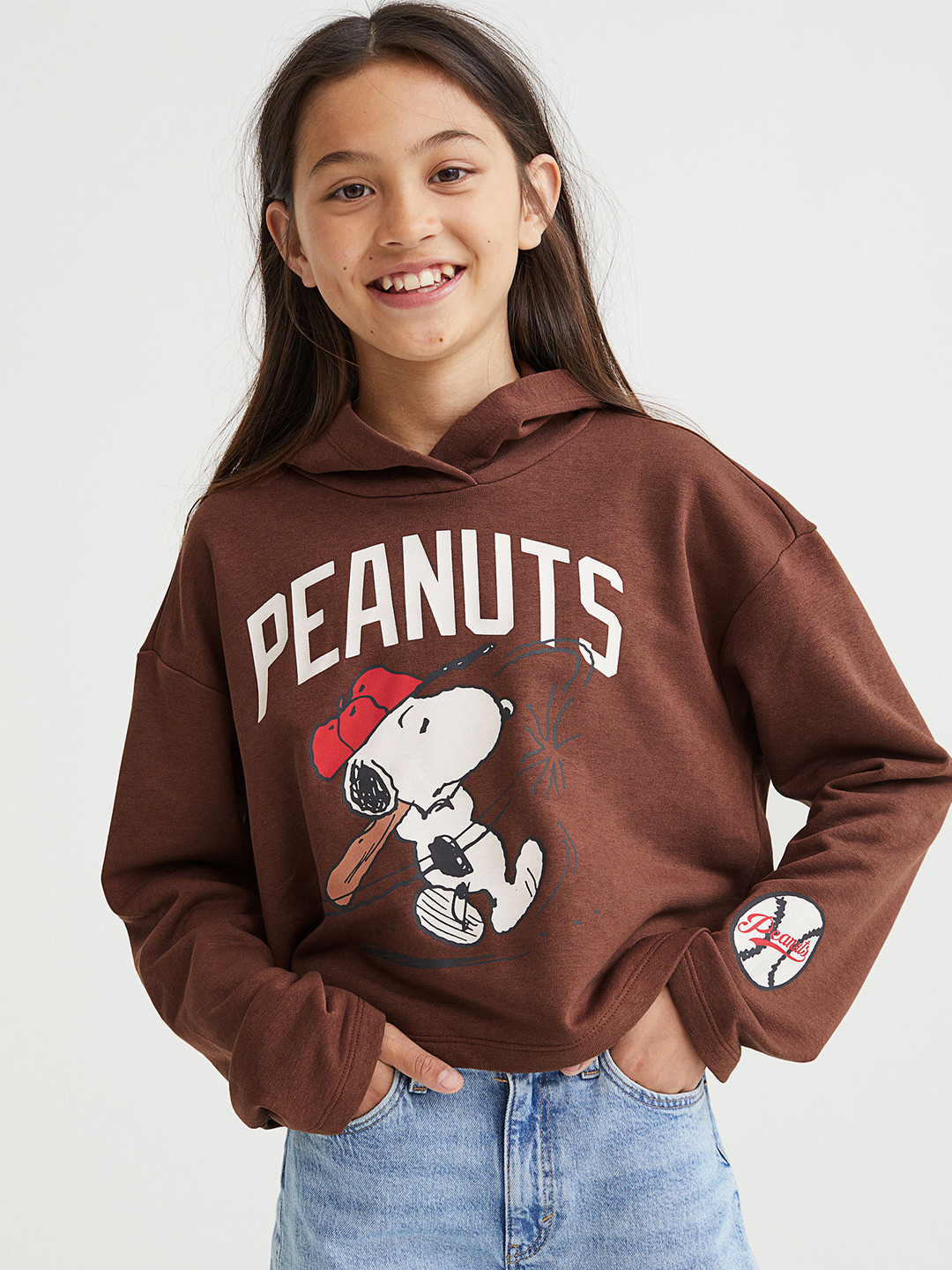 Buy H&M Girls Brown & White Snoopy Oversized Printed Hoodie