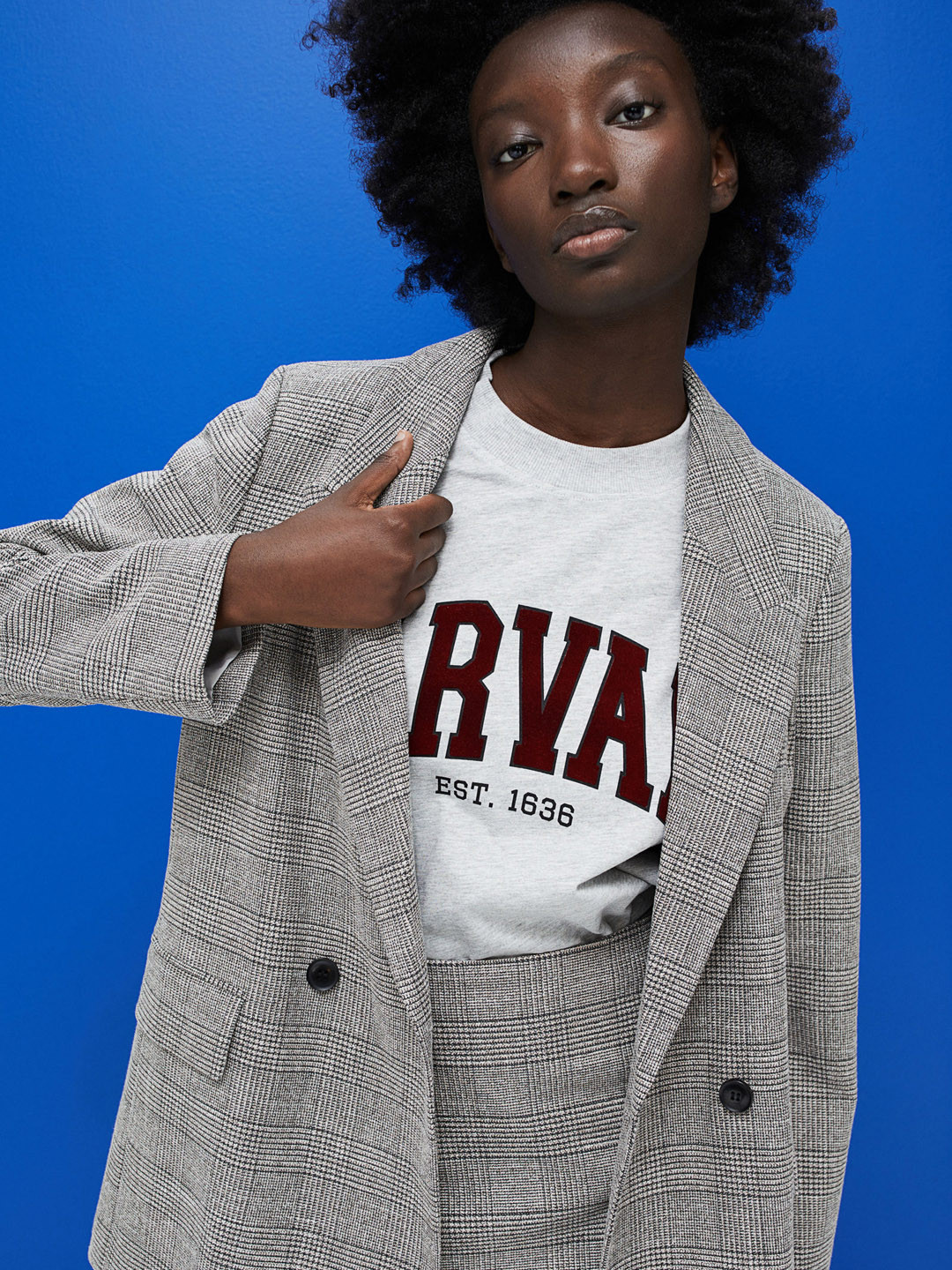 Buy H&M Women Grey Checked Double Breasted Blazer Blazers for Women